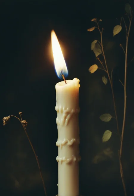(A candle flickering in the wind), (style of Ralph Blakelock, Ed Emshwiller, Marianna Rothen, Arthur Rackham, Niko Anttila)