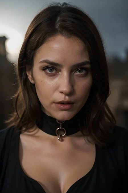 1girl, 5caryma5k, scary Scandinavian vampire mask, the most haunted Scandinavian vampire in the world, Scandinavian girl, (haunted Scandinavian vampire armor), choker, freckles, innocent, 20 year, (((blonde))), pale white skin, sweating, oiled, blue eyes, during a lightning storm BREAK at night time, dolly zoom, dutch angle, sharp focus, intrincate details, outdoors, intense night, far away haunted castle, professional photograph of a stunning woman detailed, sharp focus, dramatic, award winning, cinematic lighting, hip focus, facing viewer, looking at viewer, collar, revealing clothes, stilletto heels, high heels, jewelry, bedroom background, night,Best quality, HD quality, 4K quality,