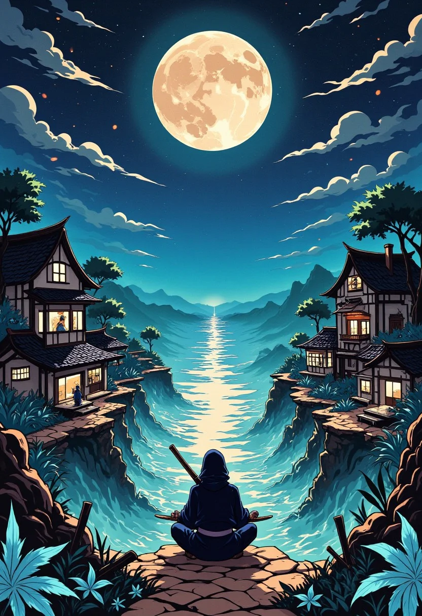 In a mysterious twilight village, ninjas and elemental guardians maintain a hidden balance between nature and technology, fusing the graceful, traditional ink art of ancient Japan with cybernetic aesthetics, intricate patterns, and a mesmerizing interplay of light and shadow that whispers of forgotten lore.
, aidmaIllustriousStyle
