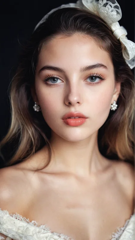 detailed portrait Photo of a beautiful 20yo woman who is an instgram influencer, detailed rich background by Lillian Bassman