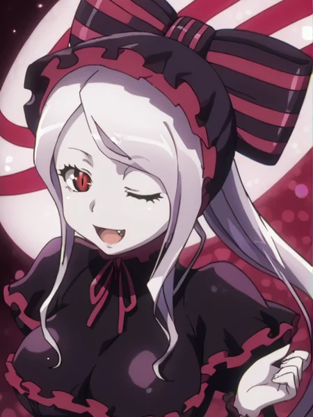detailed background, shiny skin, posing,
<lora:shalltear.pony:1>,
shalltear,
large breasts,
one eye closed, open mouth,
