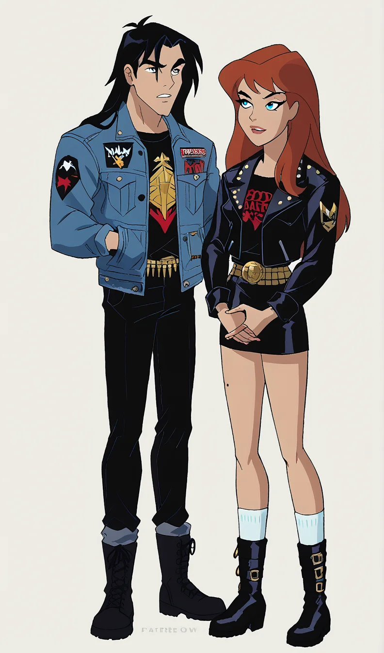 score_9, score_8_up, score_7_up, masterpiece, absurdres, BREAK
   ((full body)), ((1boy)), long hair   dcaustyle, good anatomy, good hands, NegPDXL-DHP, High Quality V2,  zPDXL2    metal fashion, [[[patches]]], [[studs]], denim jacket, leather, [bullet belt], boots<lora:age_slider_v4:-1>,<lora:dcaustyle-v3new:1>,<lora:zPDXL2:1>,<lora:zPDXL2-neg:1>,<lora:Metal_fashion:0.6>