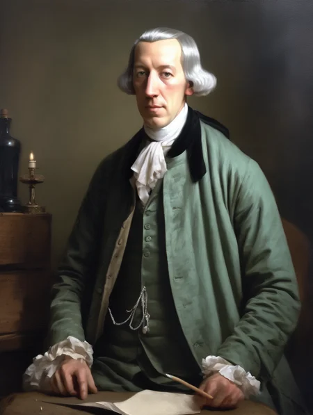 <lora:Jean-Baptiste-Simeon Chardin Style:1>Jean-Baptiste-Simeon Chardin Style - Oil portait circa 1750 of H.P. Lovecraft in powdered wig and period costume. Photoreal paint stokes.