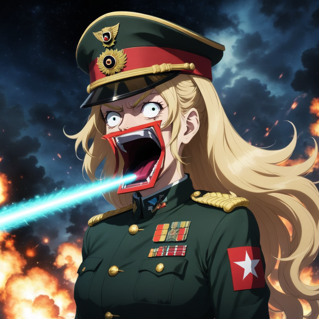 portrait of youjo senki shoopdawoop,tanya degurechaff,military hat,laser <lora:ShoopdawoopXL:1>