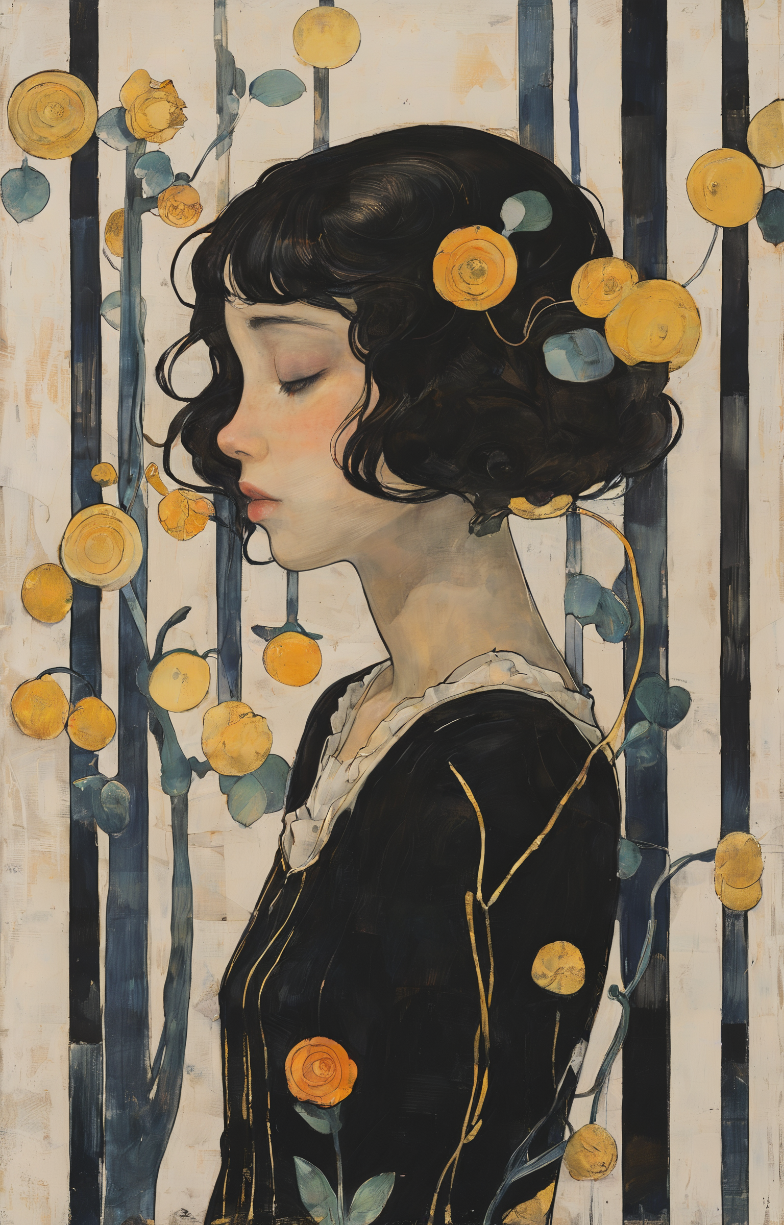 masterpiece,best quality,<lora:tbh269-sdxl:0.9>,illustration,style of Koloman Moser, portrait of idolmaster cinderella girls,
