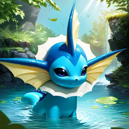 score_9, score_8_up, score_8,
BREAK,
:3, black eyes, closed mouth, day, gen 1 pokemon, leaf, looking at viewer, moss, outdoors, partially submerged, realistic, rock, standing, teru sakura, vaporeon, wading, water, wet,
,zPDXL,