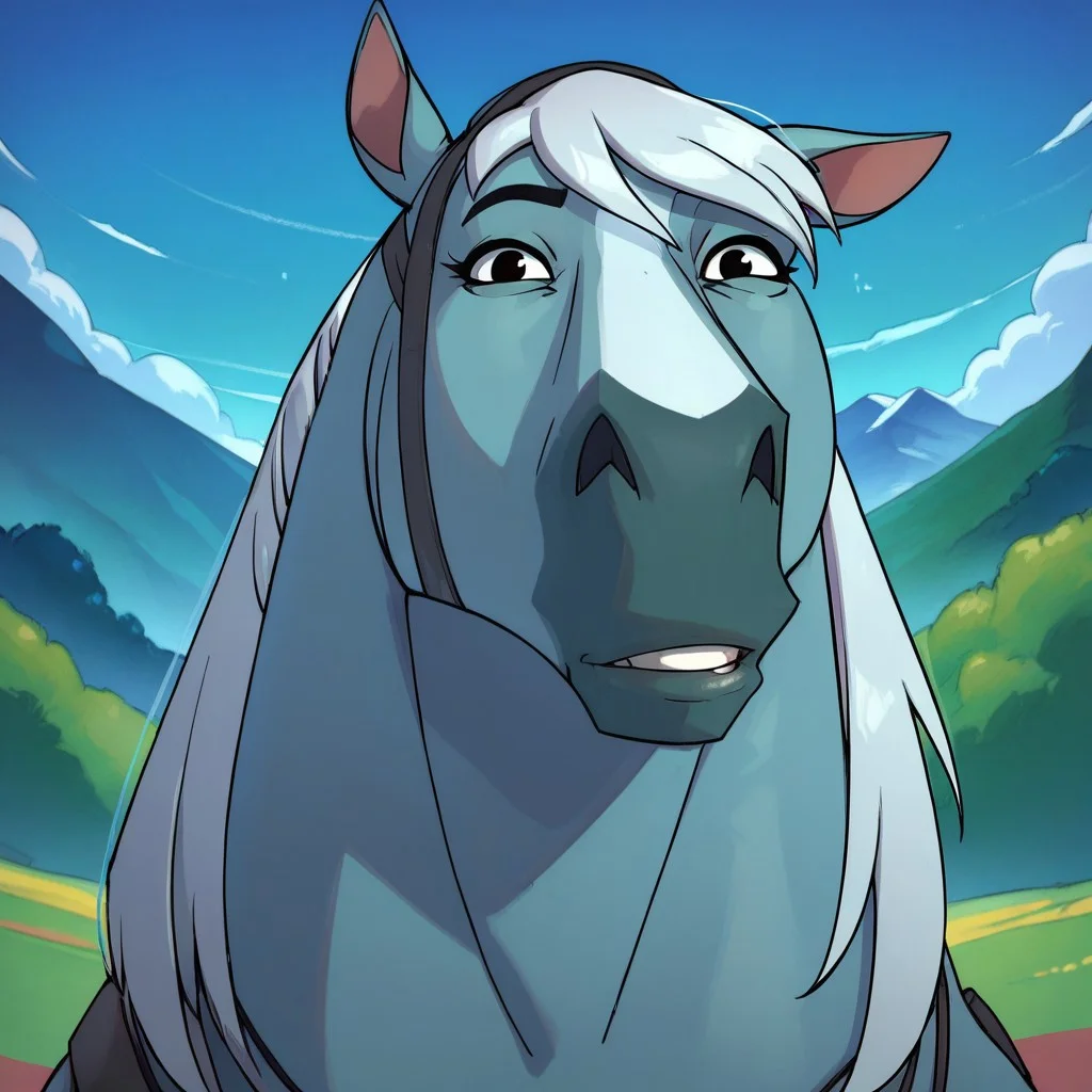 score_9, score_8_up, score_7_up,
BREAK
h0rs3, 1girl, beautiful face, feral horse, unsure, jewelry, upper body, mountain, blue sky, horse ears, no humans, blurry background, circle eyes, solo, looking at viewer, standing, tail, head shot, greyish-blue body, white hair, black eyes