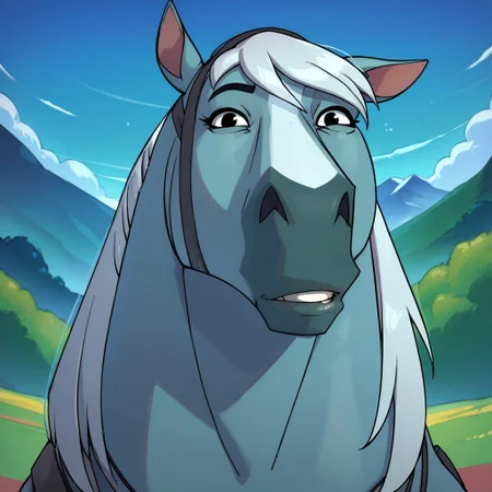 score_9, score_8_up, score_7_up,
BREAK
h0rs3, 1girl, beautiful face, feral horse, unsure, jewelry, upper body, mountain, blue sky, horse ears, no humans, blurry background, circle eyes, solo, looking at viewer, standing, tail, head shot, greyish-blue body, white hair, black eyes