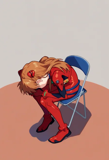 score_9, score_8_up, score_7_up, source_anime, solo, 1girl, souryuu asuka langley, neon genesis evangelion, shinjichair, sitting, head down, chair, twintails, red bodysuit <lora:concept_shinjichair_ponyXL:1>