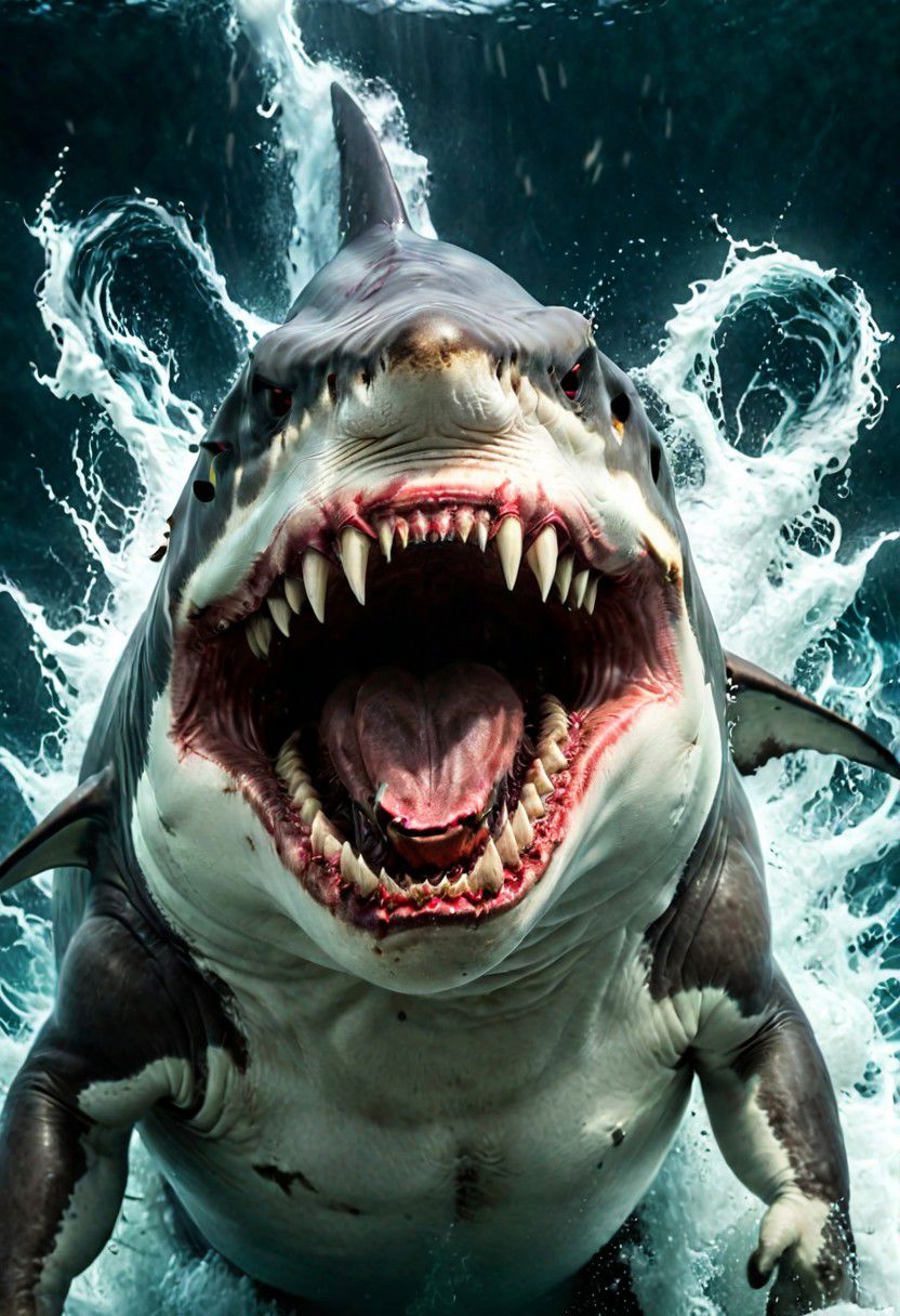 shark , great white , The beasts looks very angry and ready to cause chaos,  DEVIL SPAWN