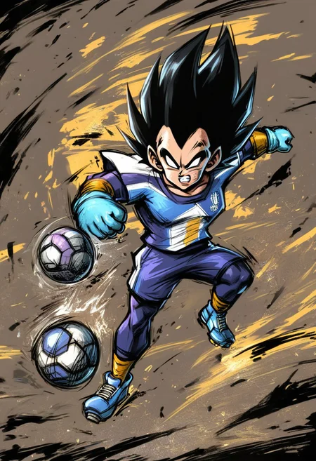 score_9, score_8_up, score_7_up, source_anime, soccer ball, (sportswear, soccer uniform,) full body, angry,vegeta, black hair, black eyes, spiked hair,
lineart,