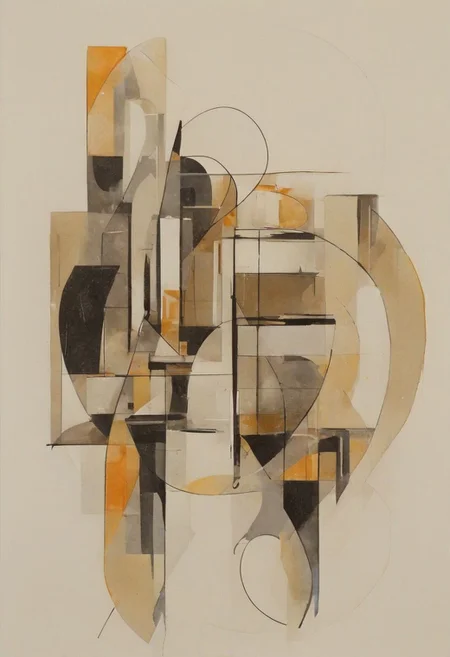 (abstract building painting, brutalist architecture, BROWN AND DARK GREY color palette, curve, circle, ellipse, core), AK, abstract, deconstruction, geometry, geometric composition,paint painting,harmonious colors, black frame,rectangle, tilt, flat painting, framex, horizontal, Constructivism, Fauvism,
