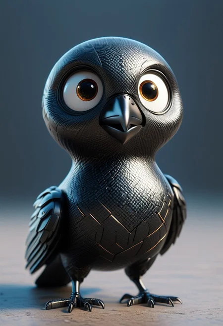 A hyperrealistic cute and funny pixar movie like 3d render of a bird in cf_style, bokeh, looking up, depth of field, simple background, cubes and sphere background, futuristic, cyberpunk vibes, mobe-cybideen, masterpiece, absurdres, vibrant, scifi simple lines setting, dynamic angle, dynamic pose, dramatic light, highly detailed, high resolution textures, ultra high resolution,