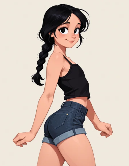 1boy,
no lineart, F1R3z,
solo,
trap, black hair, low braid,
walking, shy, smile, looking at viewer, from side,
jeans shorts,
cowboy shot,
masterpiece <lora:AshFondue_Illustrious_v8:0.4> <lora:FiRez:0.9>