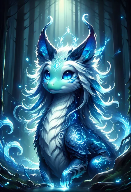 <lora:PonySpiritAnimals:1> Spirit animal, score_9, score_8_up, score_7_up, score_6_up, score_5_up, score_4_up, high quality portrait of a fantasy creature, furry, extremely detailed, frog dragon hybrid, beautiful background, realistic, blue glowing eyes, dark fantasy forest background