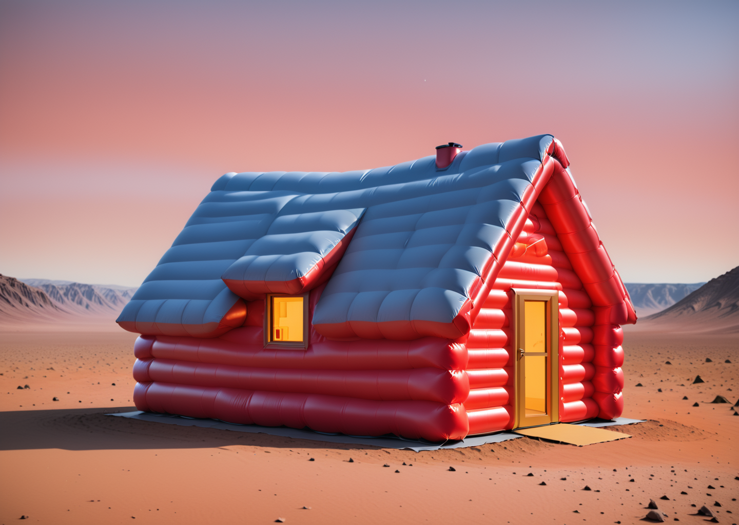 Inflatable log cabin,mars, <lora:Inflatable_v9:1>,red sky