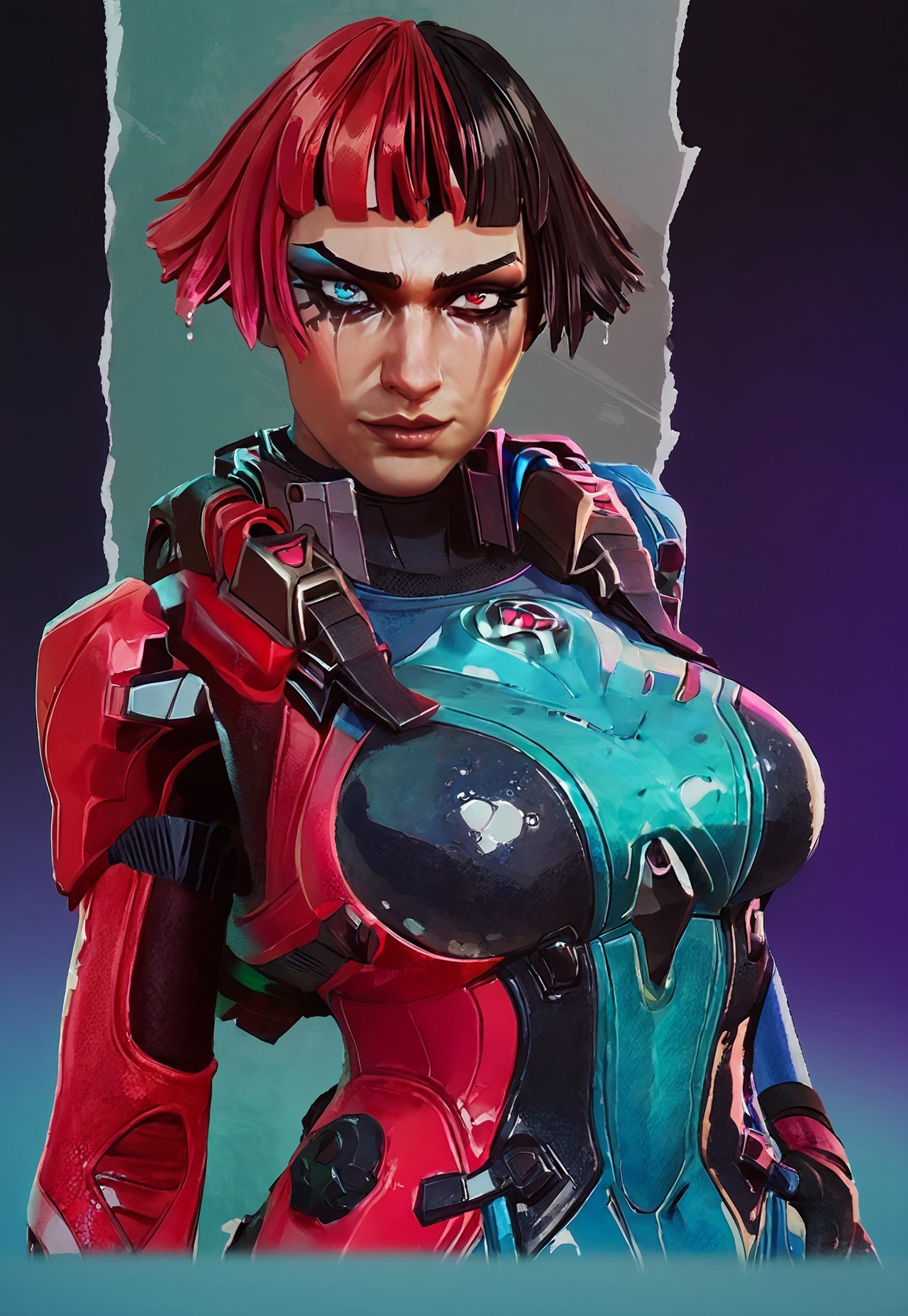 score_9, score_8_up, score_7_up, detailed face, perfect face,
1girl, patho_fragpunk, two-tone hair, red hair, black hair, heterochromia, blue eye, red eye,eye makeup, mascara, bangs,

