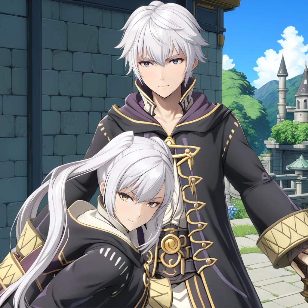 RobinFEXL, 1boy 1girl, white hair, wizard, , (anime, masterpiece, intricate:1.3), (best quality, hires textures, high detail:1.2), (4k),(incredibly detailed:1.4),UHD, 8K, ultra detailed <lora:RobinFEXL:.9>