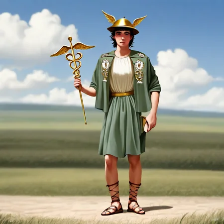 Beutifuul girl goddess, amazing photo, full body, pestatos, straw, dark green, solo, short hair, shirt, black hair, 1girl, hat, jacket, outdoors, blurry, roman costume, blurry background, thick eyebrows, helmet, sideburns, realistic, caduceus insignia, pestatos, h_mercury, petasos, headgear, talaria, caduceu<lora:Mercury:0.7> m_hermes, solo, male focus, 1girl, caduceus, helmet, sandals, petasos, headgear, full body, holding, realistic, cloud <lora:Mezzotint_Artstyle_for_Flux_-_by_Ethanar:0.5> <lora:perfection style v2d:0.7> <lora:CPA:0.5>anime style
