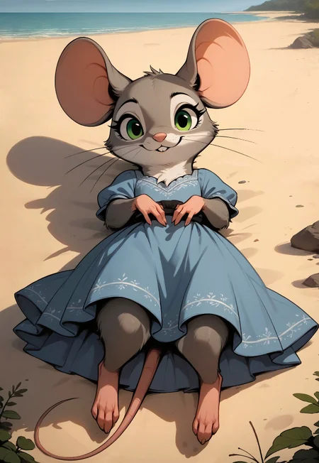score_9, score_8_up, score_7_up, score_6_up, score_5_up, score_4_up, m0use_maximilla, (fluffy:0.5)
[][][][][]
(summer dress), 
[][][][][]
outdoors, nature, lying, interesting angle, interesting perspective, [side view], beach, [low angle view], (cute), look at viewer, (feral:1.3)