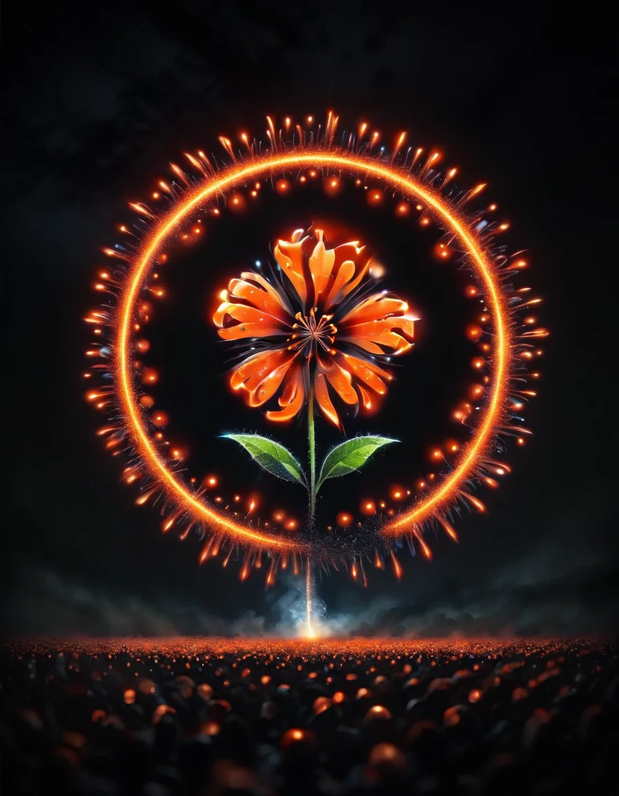 Completely black screen, absolutely nothing, pure black, detailed, but the celtic orange flower <lora:ral-firworx:1> ral-fireworx