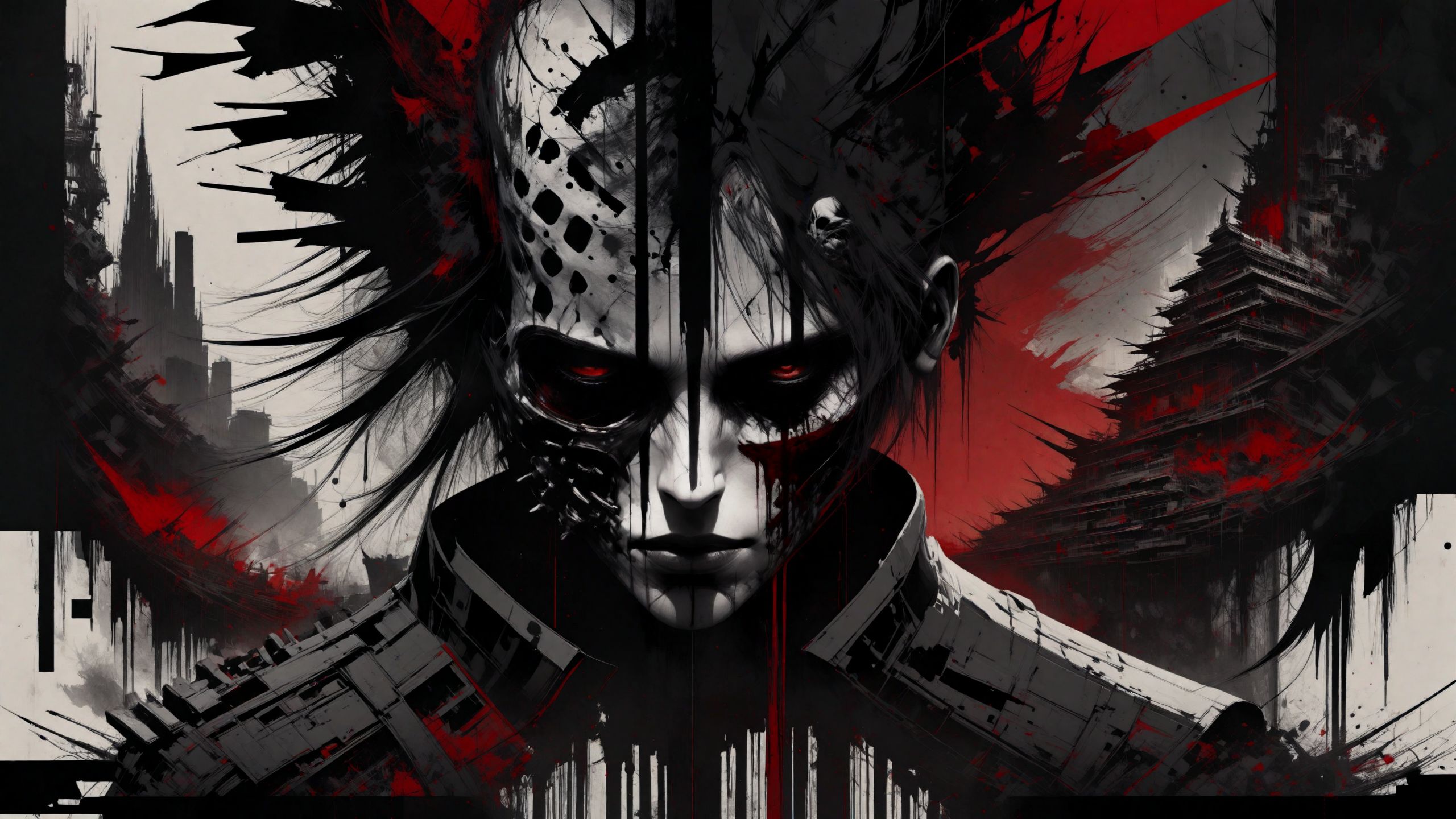 rsmls,a rebellion against a government that controls people's thoughts and emotions,demon theme,masterpiece,messy,surreal,abstract,high contrast,awardwinning,8k,trending on artstation and deviantart <lora:RussMillsXL:1>,wallpaper,style of russ mills