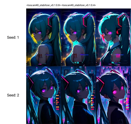 <lora:ani40_stabilizer_v0.1:0.8>1girl,hatsune miku,upper body,from side,colorful,glowing eyes,glowing outline,neon,looking at viewer,glitch,cityscape,night,masterpiece,best quality,high score,great score,