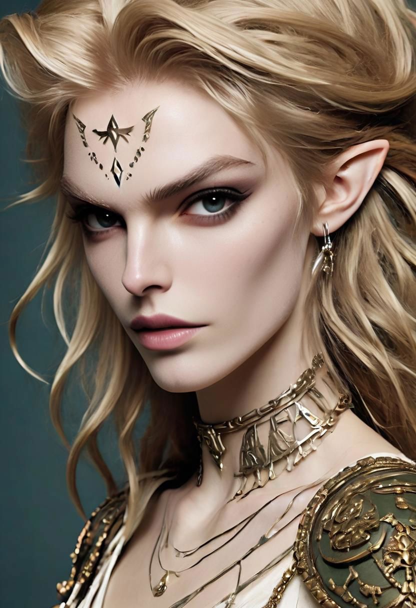 Super Closeup Portrait, Link from Zelda in Jean Paul Gautier Advertisement, very detailed, high quality, Studio,