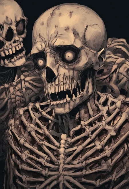 score_9, score_8_up, score_7_up, masterpiece, lovecraftian, horror theme, black background, low light,
BREAK,
A skeleton wielding a sword, bloody bones, realistic, cr33pp41nt, cr34tur3g0r3, b3rs3rkstyle, <lora:Castlevania_Style_XL:0.7>, Castlevania style