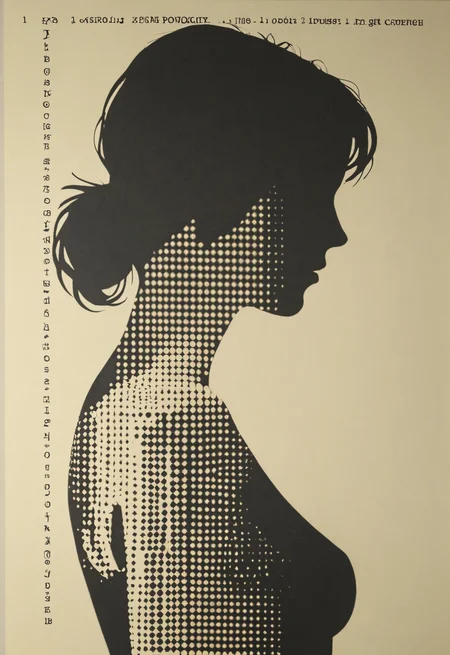 a shadow of a woman , bokeh ,silhouette, Laurence Demaison,xerography photocopy,punch cards