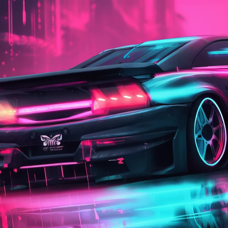 a photo of a futuristic car with red and blue lights on it's side and a black car with red lights on its side, art by carstestv3