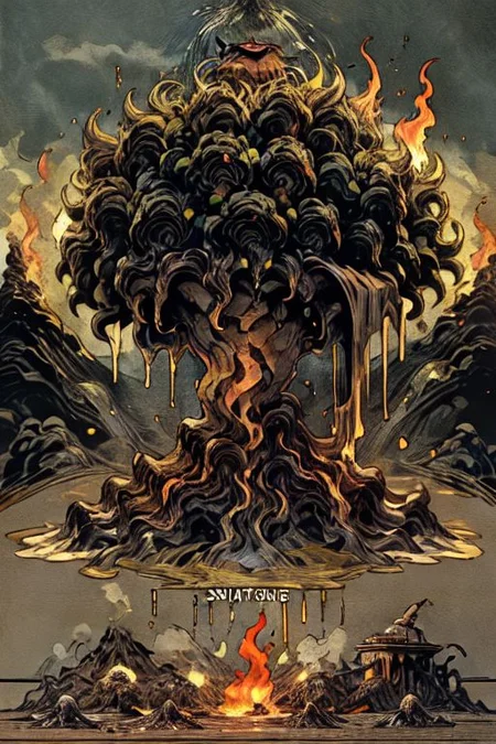 (masterpiece:1), (best quality:1), LavaMecha, Pompeii, volcanic eruption, (fire, brimstone:1.2)