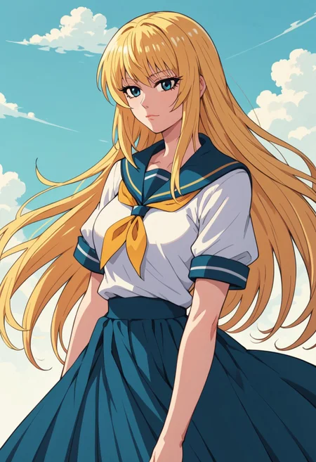 1girl,Ranna Himawari, Rokudo girl, blue school uniform, long dress, ,  solo,
, score_9, score_8_up, score_7_up,