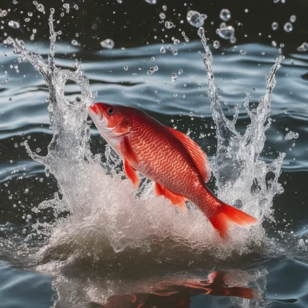 cinematic photo huge splash, red fish on water surface, ripples texture <lora:Ripples-SDXL:1> . 35mm photograph, film, bokeh, professional, 4k, highly detailed