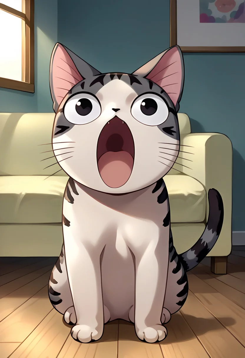 score_9, score_8_up, source_anime, ChiYamada, cat, black eyes, no humans, indoors, yawn, on sofa, <lora:CHAR-ChiYamadaPonyXL:1>