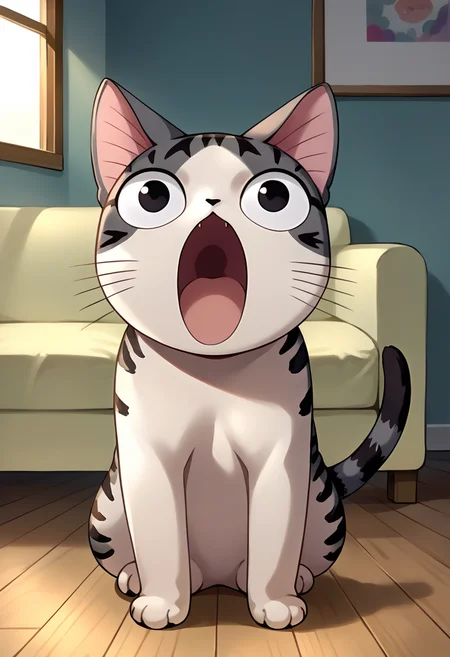 score_9, score_8_up, source_anime, ChiYamada, cat, black eyes, no humans, indoors, yawn, on sofa, <lora:CHAR-ChiYamadaPonyXL:1>