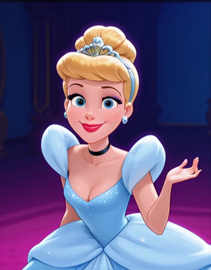masterpiece, best quality, amazing quality, very aesthetic, absurdres, newest, detailed background, cowboy shot, 4k, 8k,
ralphstyle,
cinderellaxd, 1girl, tiara, solo, smile, choker, blue eyes, jewelry, makeup, lipstick, dress, single hair bun, blonde hair, cleavage, looking at viewer,
<lora:Cinderella_-_Disney_Illustrious-000009:1>
<lora:Ralph_Breaks_the_Internet_Style_-_Disney_Illustrious:1>