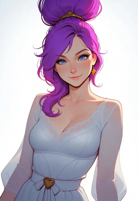 Artist : Tsuaii, Artist : Incase, flat colors, high detailed, high quality, masterpiece,
1girl, upper body, (neutral white background), dynamic lighting, standing, looking at viewer, cowboy shot,
eye reflection, smile, (Janna league of legends:2),