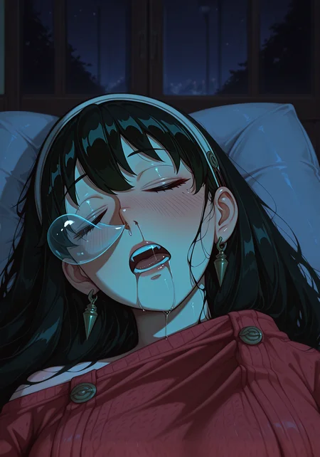 embedding:IllusP0s, artist: moriimee, nose bubble, sleeping, drooling, 1girl, yor_briar_\(spy x family\), night, solo<lora:MoriiMee_Gothic_Niji_Style_Illustrious_r1.safetensors:0.9:0.9> <lora:nose_bubble_ill.safetensors:1:1>