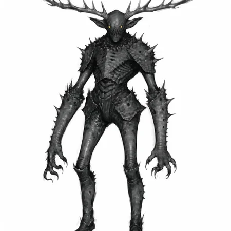 <lora:arielp:1.0>,
(arielpstyle:1.0), dark, horror, creepy, creepy-looking, painting, lovecraftian, grease, painting \(medium\), brush stroke,
drawing of a creepy creature with horns and hands on his head, standing in front of a white background, greyscale, solo, antlers, monochrome, white background, standing, claws, full body, sharp teeth, teeth, simple background, monster, spikes