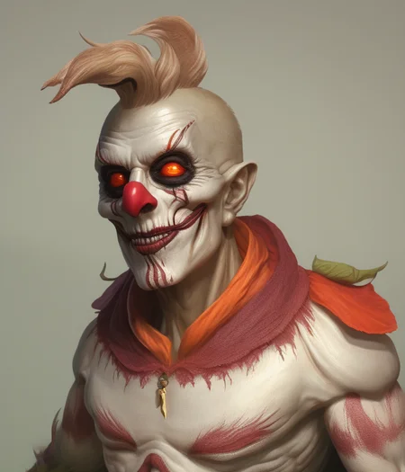 Portrait death clown, high detail, artstation, octane render, cinematic, hyper realism, concept art, illustration, muted colors