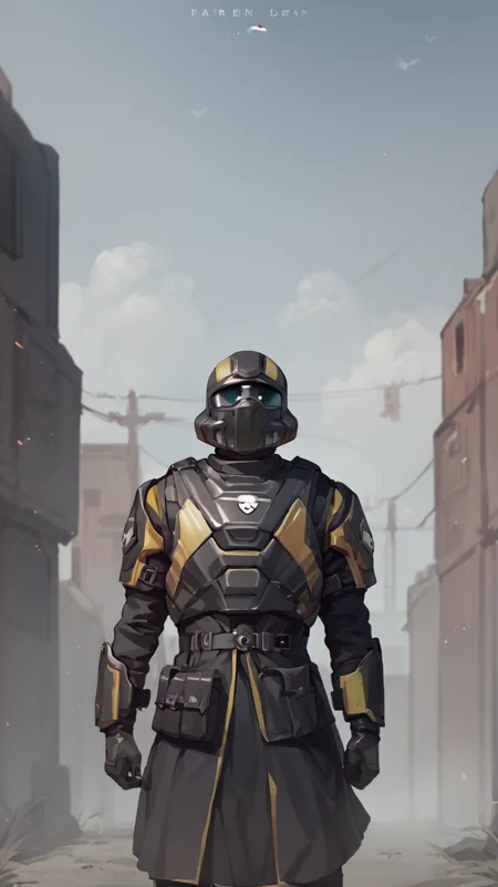 <lora:HelldiversXL:1> score_9, score_8_up, score_7_up, score_6_up, score_5_up, score_4_up, source_anime, helldiver, 1boy, armor, helmet, skirt, cowboy shot