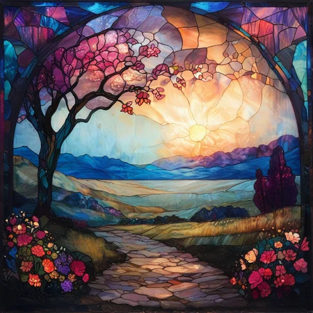 score_9, score_8_up, score_7_up, rating_questionable,score_9, score_8_up, score_7_up, BREAK Landscape,
ArsMJStyle, Stained Glass,  <lora:ArsMJStylePony_-__Stained_Glass:0.8>
