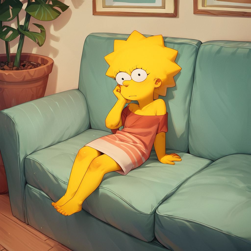 score_9, score_8_up, score_7_up, score_6_up, score_5_up, score_4_up, source_cartoon, rating_safe, li_sa, yellow skin, sitting on a couch, barefoot