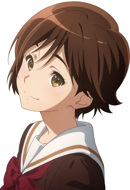 absurdres, high quality, masterpiece, very awa, anime screencap, 8k, absurd res
<lora:Michiyo:1> mmorimoto, brown hair, brown eyes, short hair, detailed face, kitauji high school uniform, brown uniform, red bowtie,
upper body, looking at viewer,smile, (head tilt:1.5), white background, simple background, from above,