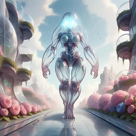 score_9, score_8_up, bubblytech ,scifi, <lora:BubblyTech_PonyXL_B-000013:1>, transparency, caustics , iridescent,
synthetic girl, monster girl, hills, scenery,walking,full body, flowers, long hair, glowing eyes,