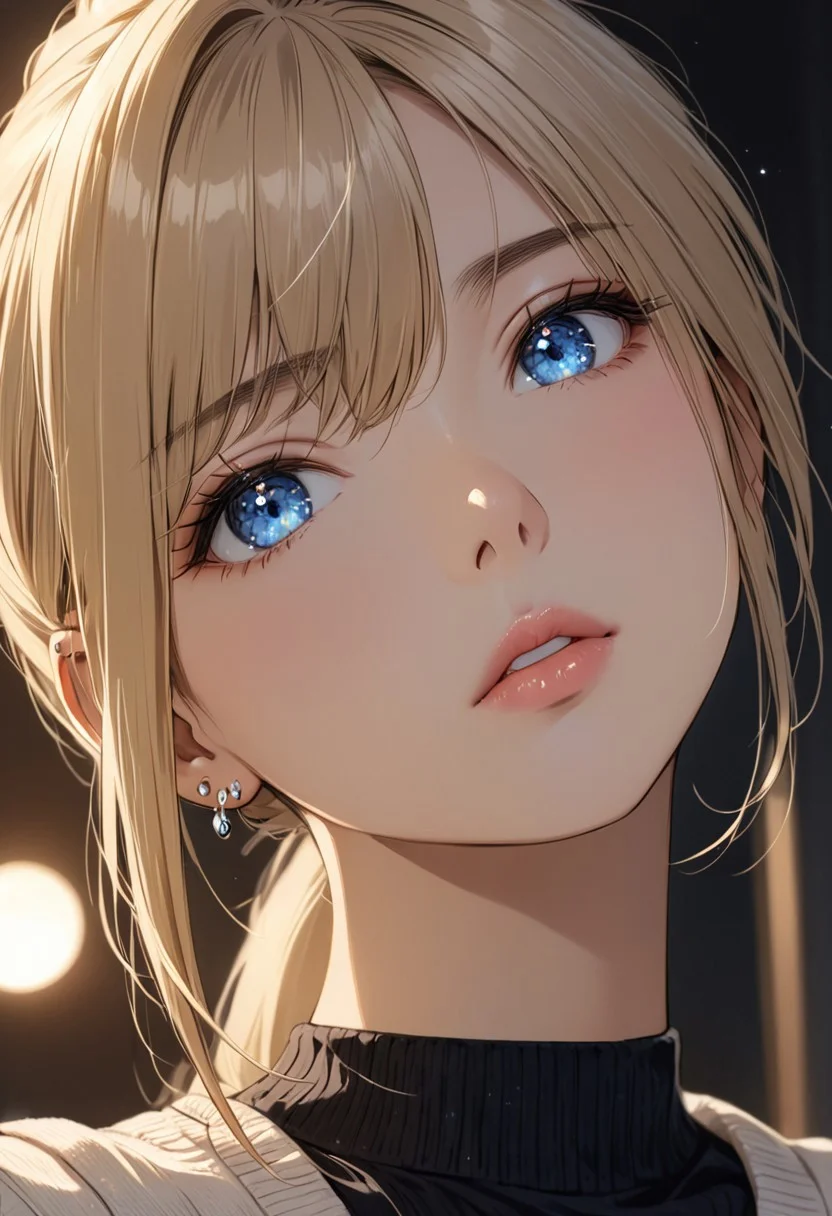 (anime, masterpiece, intricate:1.3), (best quality, hires textures, high detail:1.2), (4k),(incredibly detailed:1.4), perfect anatomy, correct sense of scale, side lighting, feminine body, shiny skin, graceful face, constricted waist, nice body, lips, Sexy mouth, high pointed nose, (nostrils:1.3), neatly drawn nose, 1woman, gorgeous lips, blue eyes, tights, blonde hair, ponytail, side bangs, medium breasts, ((piercing, two holes at the bottom of the ear, one at the top)) (best illumination, an extremely delicate and beautiful) 8k wallpaper, masterpiece, best quality, ultra-detailed, best shadow, volumetric lighting), (beautiful detailed face, beautiful detailed eyes) ,extreme details eyes, shiny skin, ear piercing, woman
crawling_position_on_bed,cleavage,tanktop,hotpants,hotel,bedroom,beautiful_black_hair,ponytail,beautiful_light_blue_eyes,multicolored_eyes,1_beautiful_girl,beautiful,perfect_quality,perfect_anatomy,masterpiece, moon,night,moonlight,beautiful starry sky