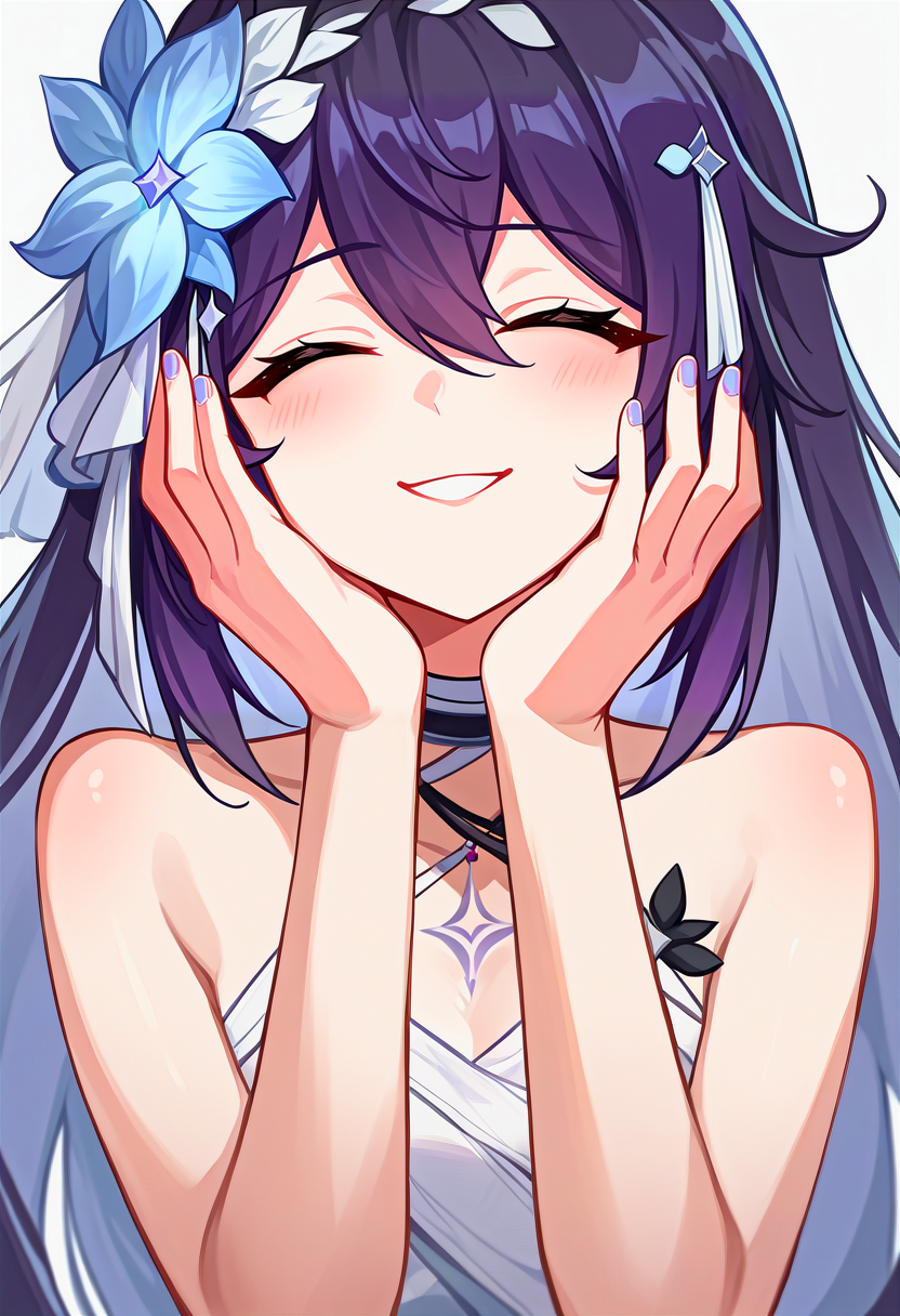 score_9, score_8_up, source_anime,  <lora:wrenchseelehorbxl:1.0>,horb,barefoot, colored toenails, smile, eyes closed, hands on own cheeks,