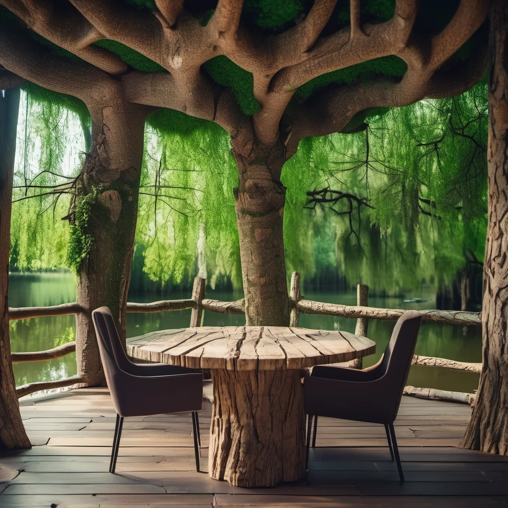 barnum-color cinematic photo (concept interior:1.2) design, modern rustical room, pond outside, elaborate furniture, texture cracked dry treebark (cracked wood style room ) design, green trees with intertwined roots, <lora:treebark-SDXL-s-exp:0.6> . 35mm photograph, film, bokeh, professional, 4k, highly detailed
