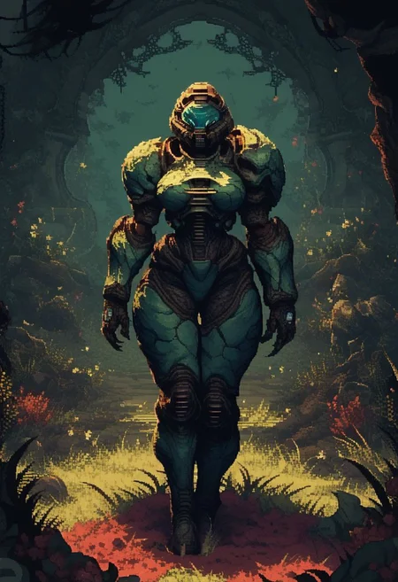 score_9, score_8, score_7, solo, doom girl, 1girl, armor, d3p1x3l, pixel art,